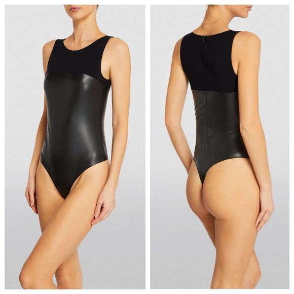NWT Wolford Eco Vegan Faux Leather Sleeveless Thong Bodysuit in Black 36 (US 4) - Picture 2 of 16